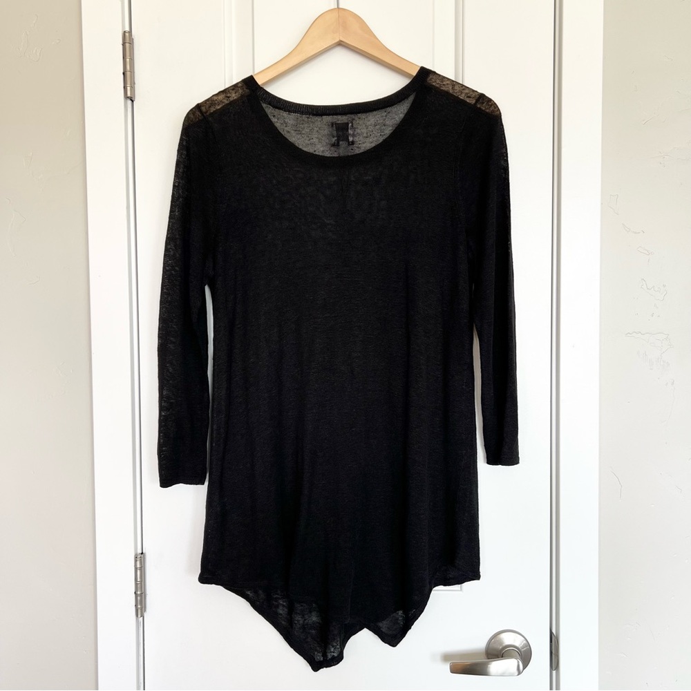 Nic + Zoe black linen blend asymmetrical sweater handkerchief hem NWT Size XS - Picture 7 of 9